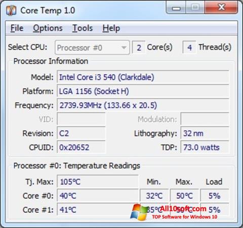 スクリーンショット Core Temp Windows 10版