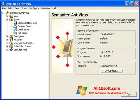 スクリーンショット Symantec Antivirus Windows 10版