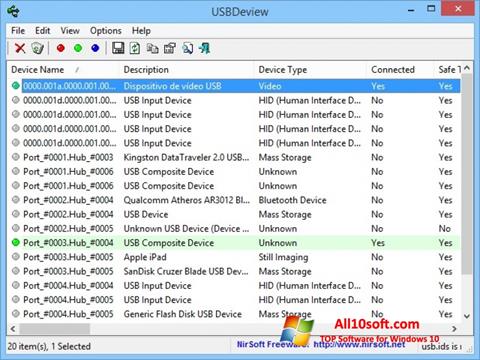スクリーンショット USBDeview Windows 10版