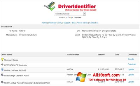 スクリーンショット Driver Identifier Windows 10版