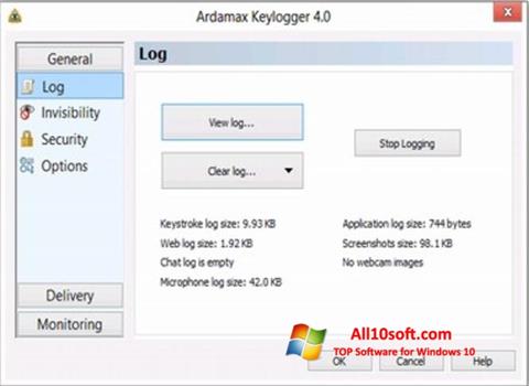 スクリーンショット Ardamax Keylogger Windows 10版