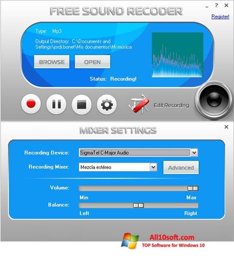 スクリーンショット Free Sound Recorder Windows 10版