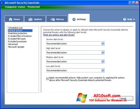 スクリーンショット Microsoft Security Essentials Windows 10版